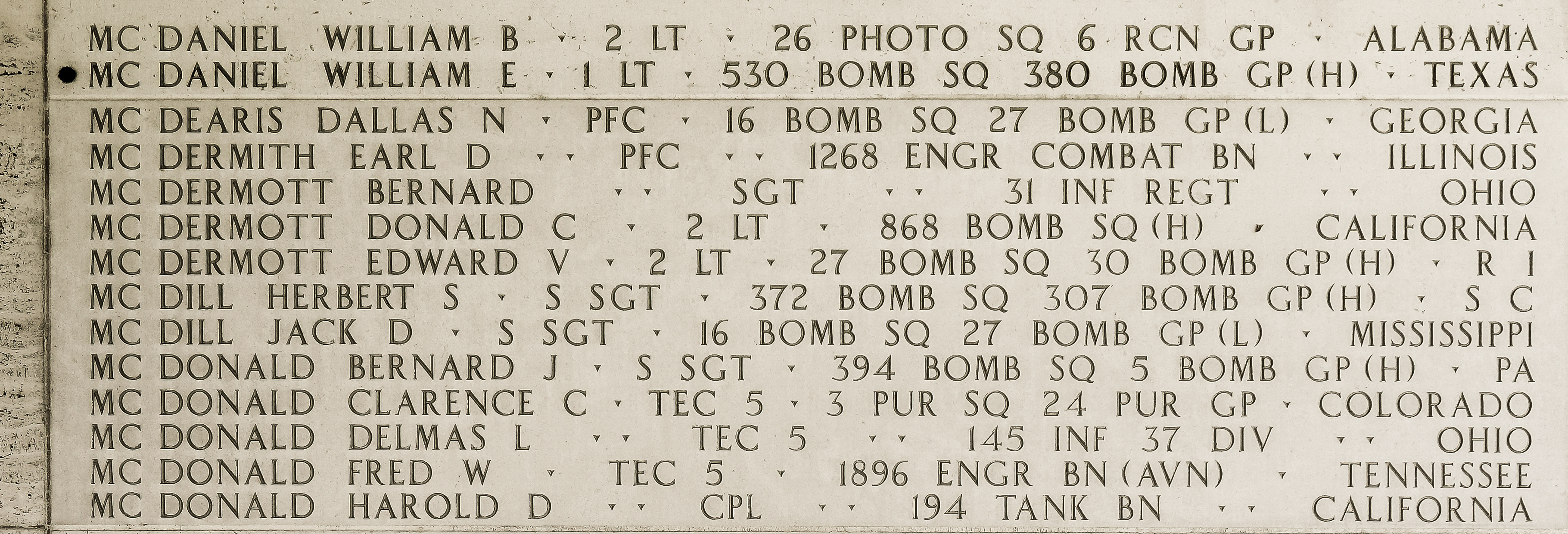 William B. McDaniel, Second Lieutenant